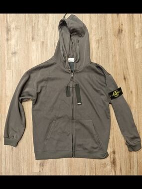 Stone Island Grey Zip-Up Hooded Sweatshirt